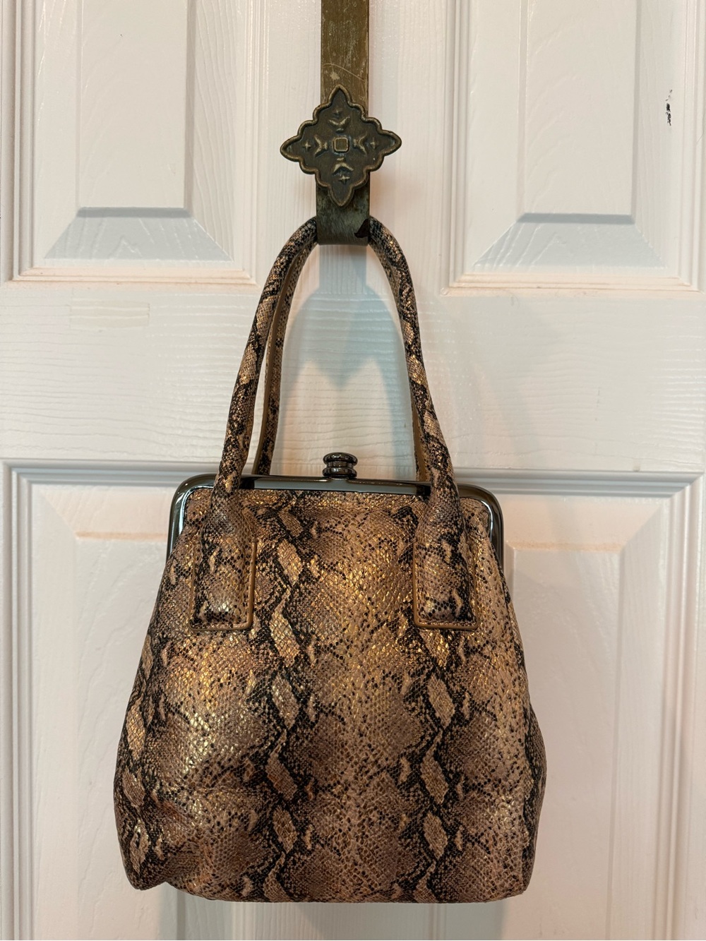 HOBO, NWOT, Snake-Print Structured Top-Handle Bag, crossbody.